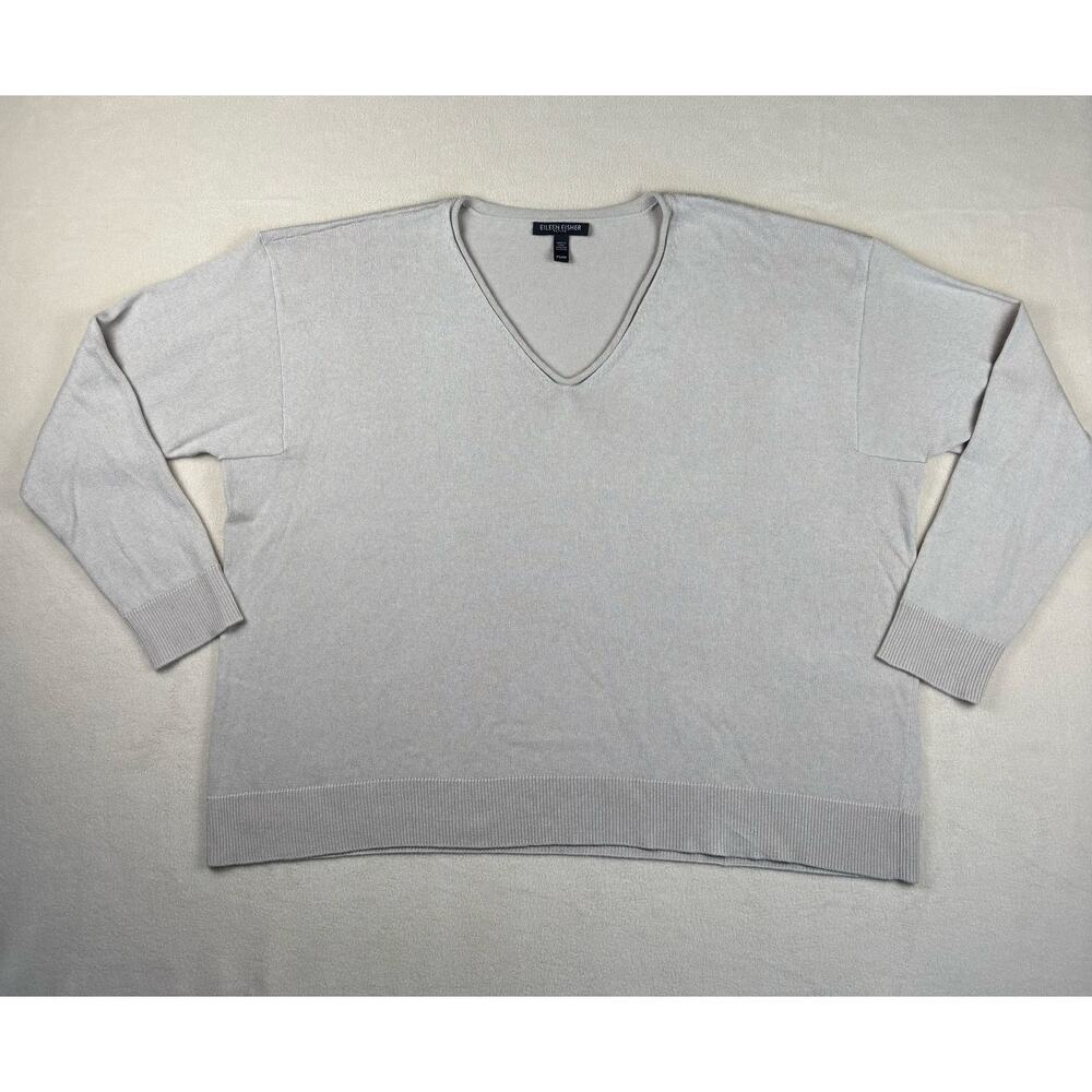Eileen Fisher Women's Beige Peruvian‎ Organic Cotton blend V Neck Petite Small